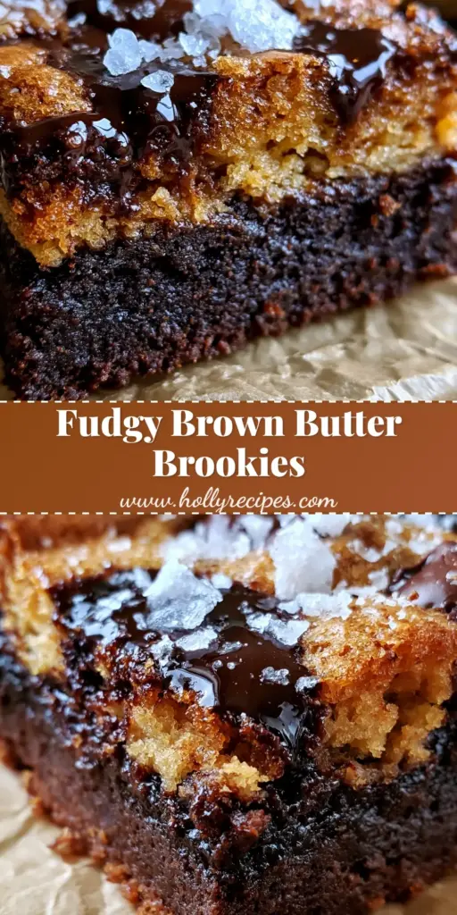 A stack of sliced brown butter brookies showing defined dual layers of fudgy brownie and golden cookie with sea salt.