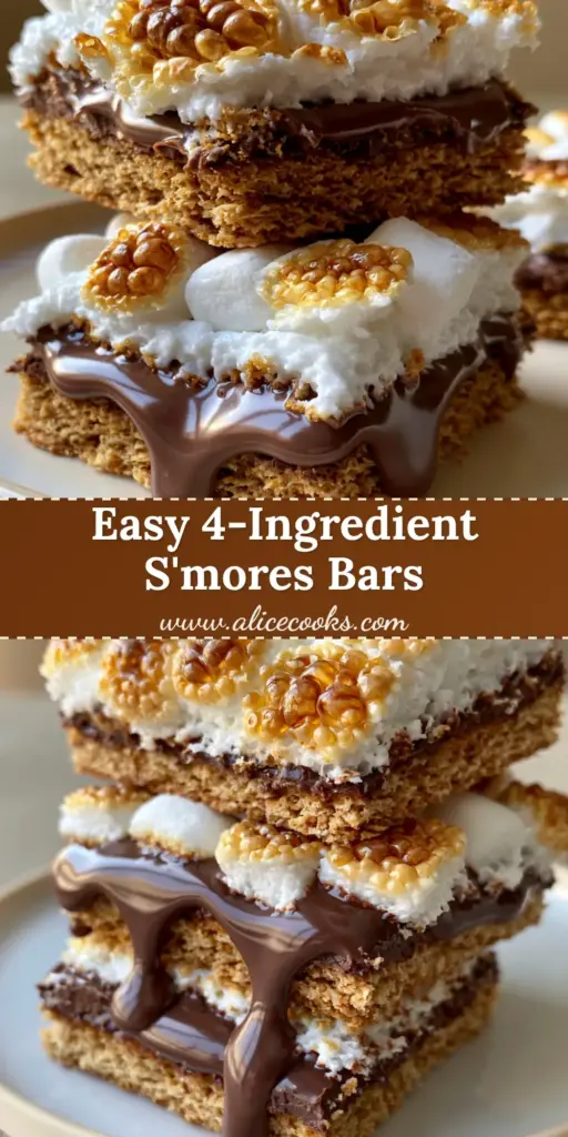 A stack of s'mores bars with thick graham cracker crust, dripping milk chocolate, and toasted marshmallows on a cream plate.
