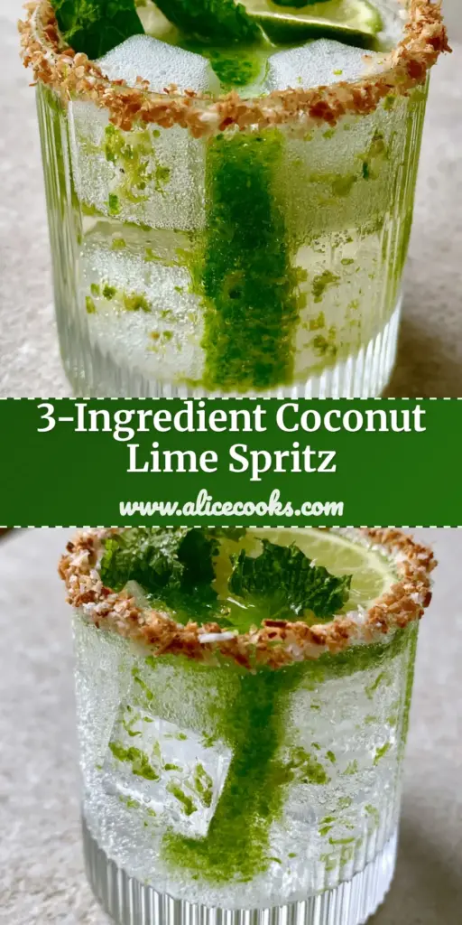 Coconut Spritz: The Ultimate Sparkling Lime and Coconut Refresher 4 A refreshing Coconut Spritz in a ribbed glass with a toasted coconut rim and lime swirl garnish.