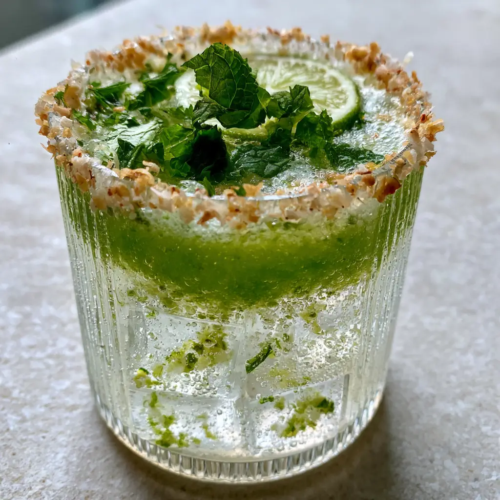 Coconut Spritz: The Ultimate Sparkling Lime and Coconut Refresher 1 A vibrant green lime juice swirl inside a bubbly Coconut Spritz.