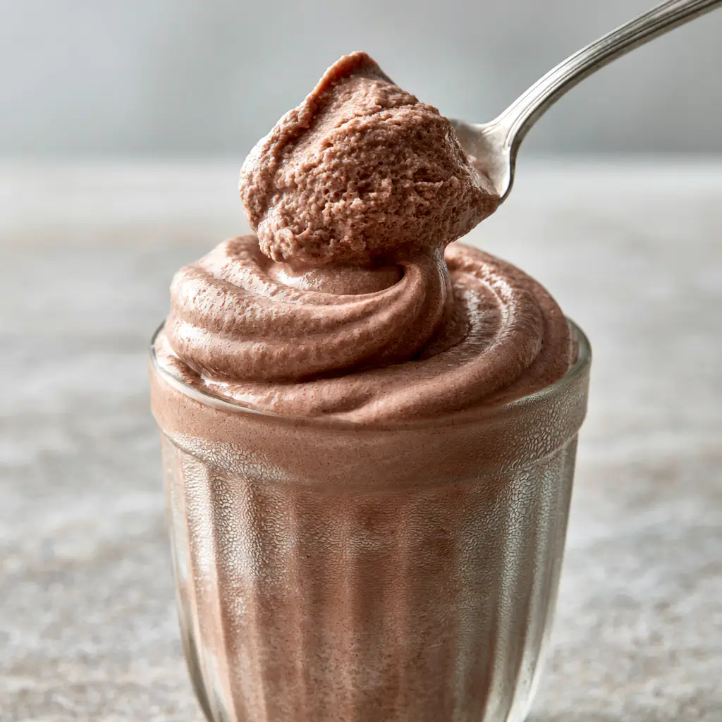 Close-up of semi-frozen chocolate frosty swirl with visible condensation on a ribbed tumbler. (Wendy's Frosty Slushie recipe)