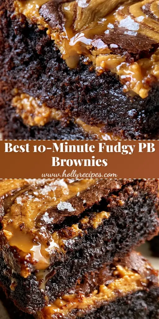 A towering stack of thick, fudgy brownies with a shiny crackled top and golden peanut butter swirls. (Peanut Butter Brownie Recipe)