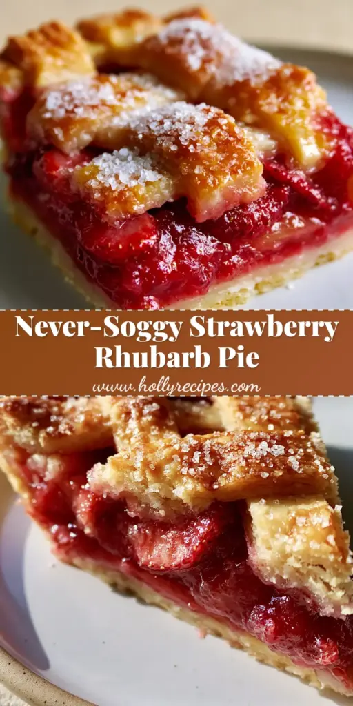 A close-up of a whole strawberry rhubarb pie with a perfectly woven lattice crust and coarse sparkling sugar crystals.