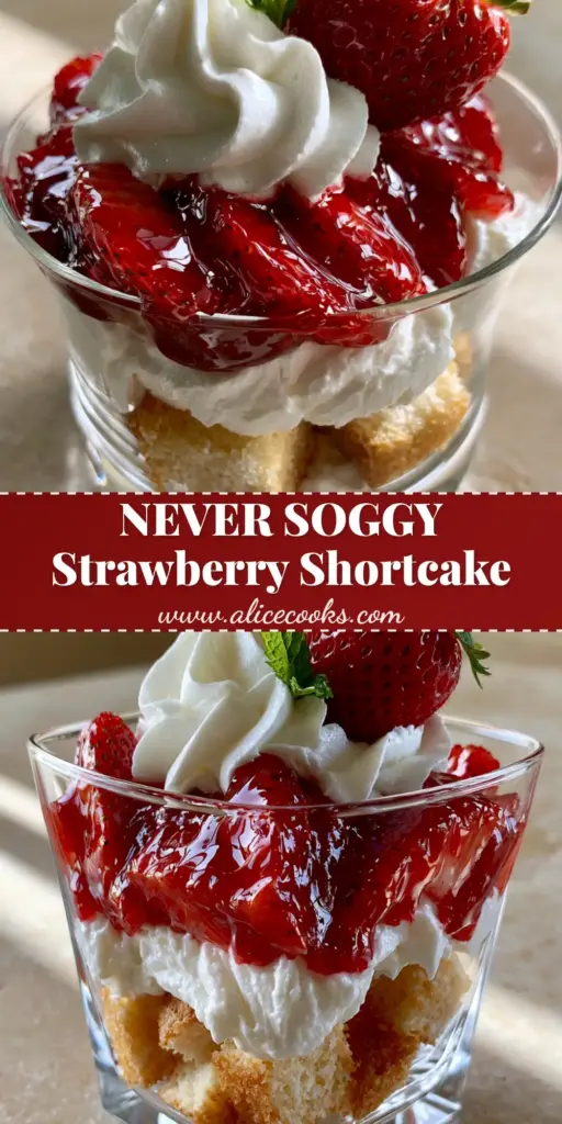A tall glass cup filled with layers of cubed pound cake, piped stabilized whipped cream, and glossy glazed strawberries. (strawberry shortcake dessert)