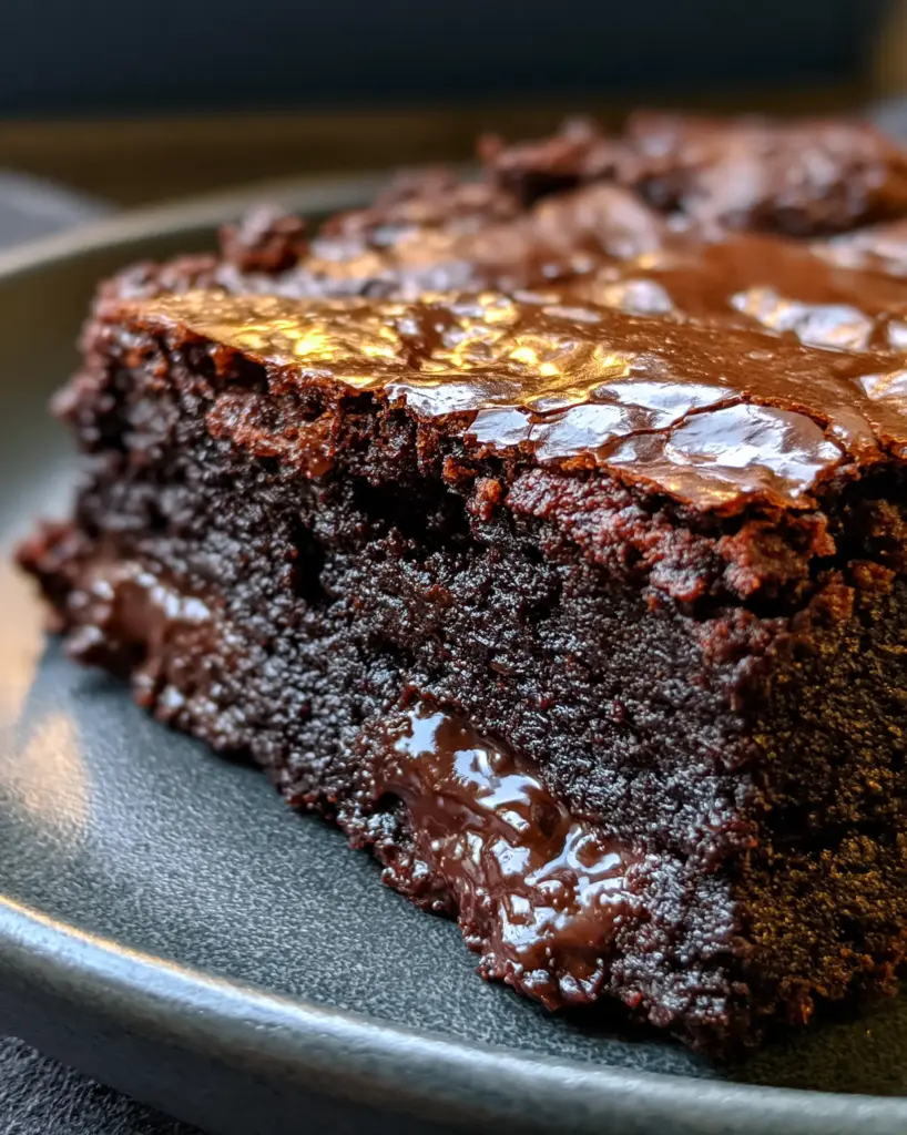 Brown Butter Espresso Brownies with a Paper-Thin Crinkle Top 2 Extreme macro close-up of brown butter espresso brownies showing the delicate, paper-thin cracked crust and dense core.