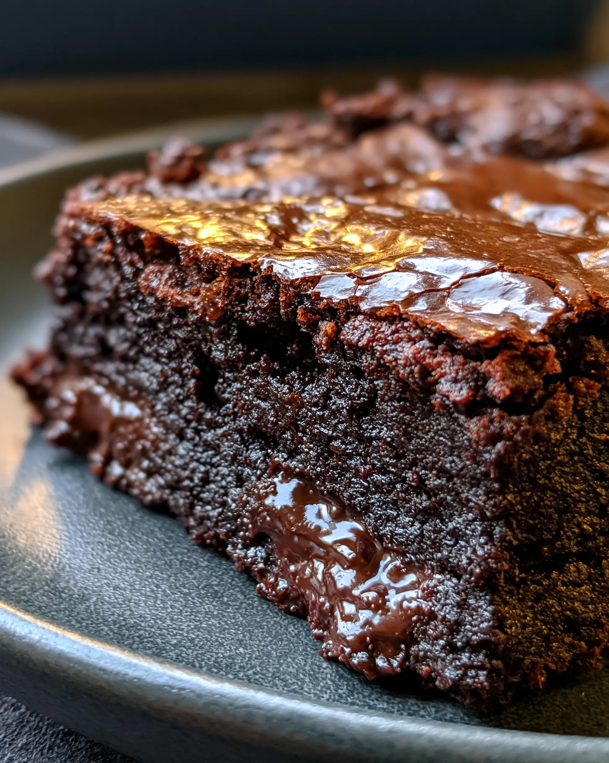 Brown Butter Espresso Brownies with a Paper-Thin Crinkle Top 3 Extreme macro close-up of brown butter espresso brownies showing the delicate, paper-thin cracked crust and dense core.
