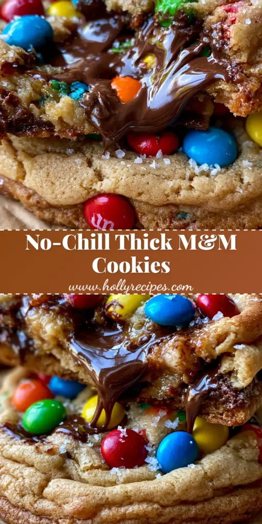 M&M Cookies: The Ultimate Thick and Chewy Bakery-Style Recipe 4 A close-up vertical shot of a stack of thick M&M cookies with vibrant red, blue, and yellow candies and melting chocolate pools. (M&M cookies)