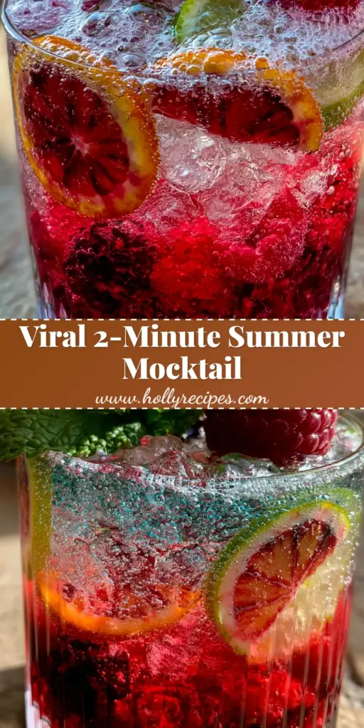 A vibrant, layered summer drink with muddled berries, crushed ice, and blood orange wheels in a ribbed glass. (summer drinks)