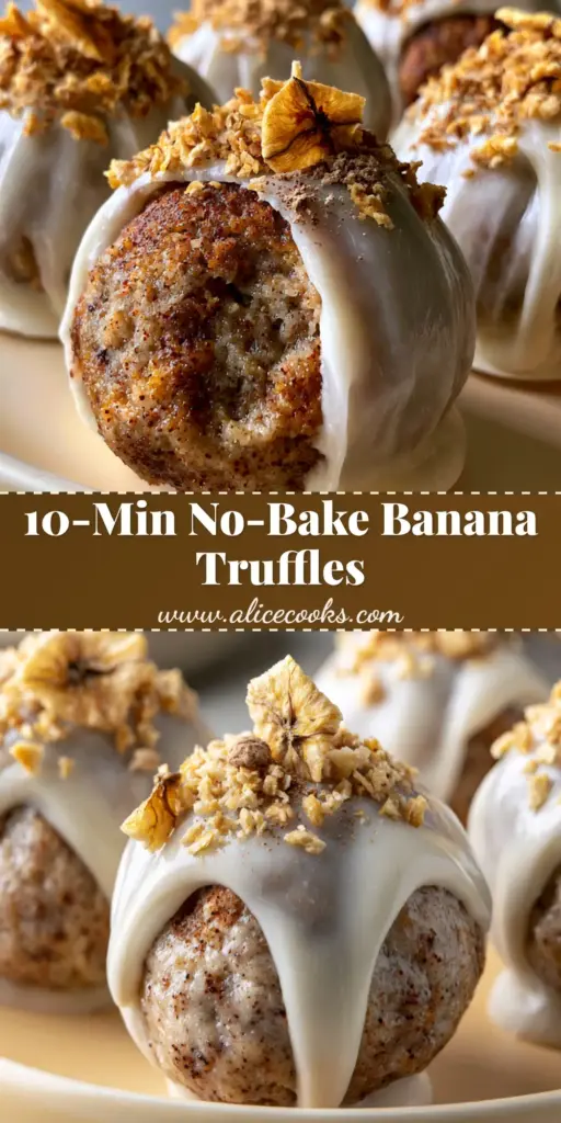 A close-up of handheld gourmet Banana bread cake pops served as truffles without sticks, featuring a glossy cream cheese glaze and crushed banana chip topping.