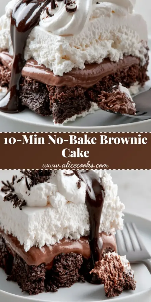 Brownie Refrigerator Cake: The Ultimate Triple-Layer Chocolate Decadence 4 A tall slice of Brownie refrigerator cake with visible layers of brownie chunks, chocolate pudding, and whipped cream. (Brownie refrigerator cake)