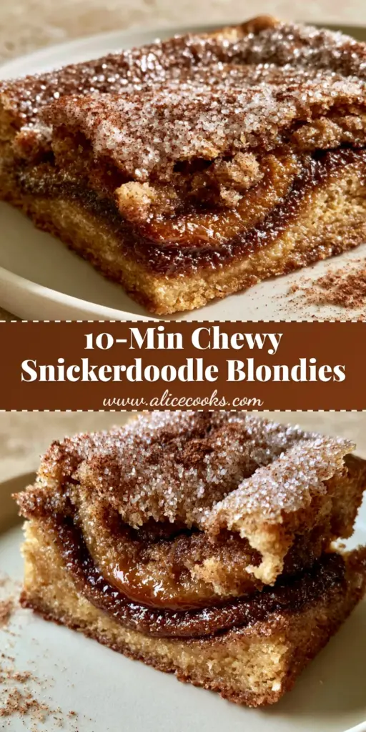 A stack of Cinnamon Swirl Snickerdoodle Blondies showing the thick dark amber swirl and crackly sugar top.