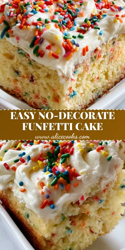 A thick slice of moist vanilla funfetti sheet cake with white buttercream and rainbow sprinkles. (funfetti sheet cake)