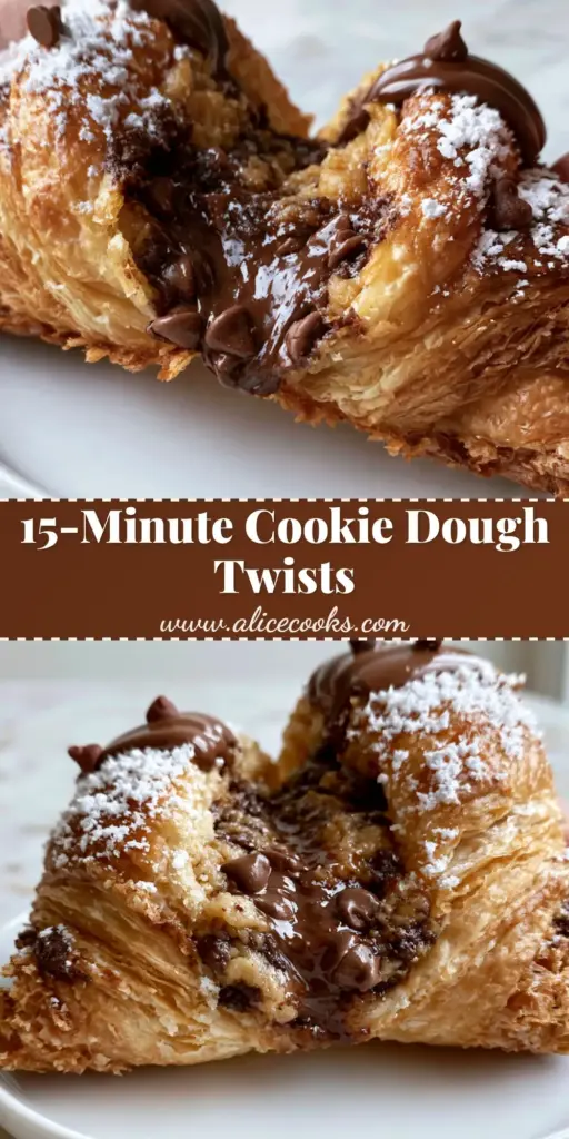 A close-up shot of a warm Chocolate Chip Cookie Dough Twist being pulled apart to reveal a molten chocolate center and flaky golden crust.