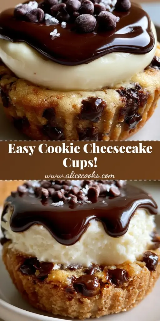 A gourmet chocolate chip cookie cheesecake cup with a glossy dark chocolate ganache drizzle and flaky sea salt. (chocolate chip cookie cheesecake cups)