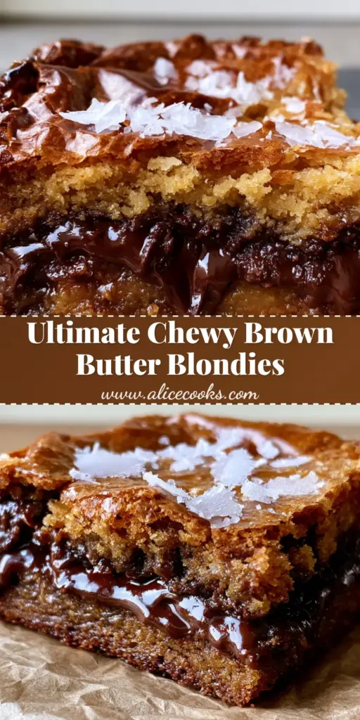 A close-up of a thick brown butter blondie with a shiny crinkle crust and melted chocolate pools on brown parchment paper. (Blondies recipe)