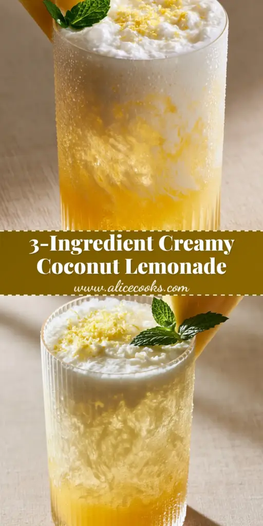 A chic ribbed glass filled with a layered coconut pineapple lemonade featuring a yellow base and white top, garnished with mint and a pineapple wedge.