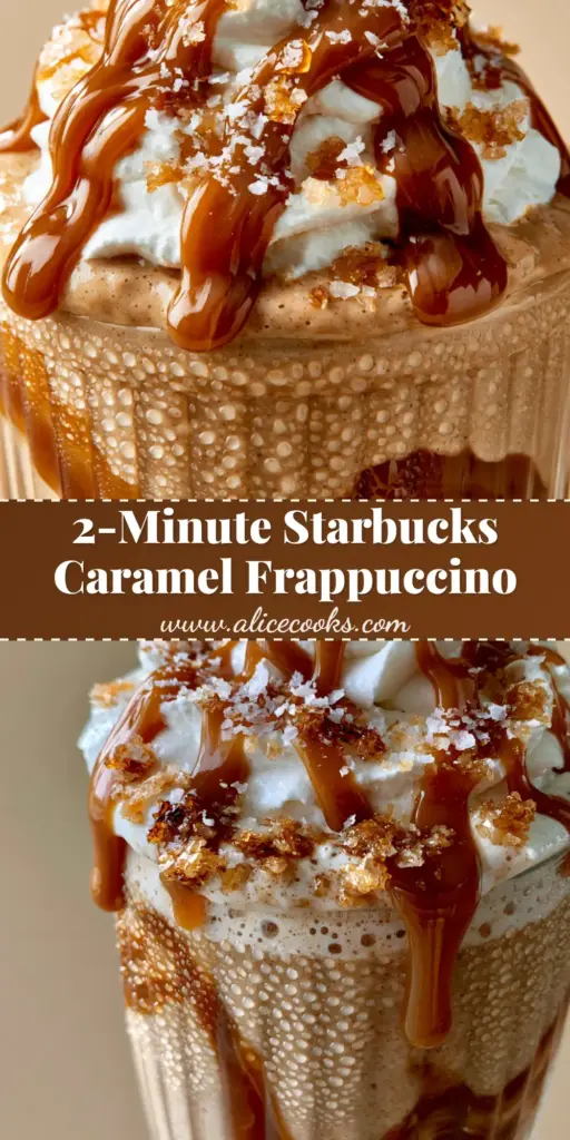 A tall ribbed glass filled with a caramel-ribboned frappe topped with high whipped cream and salt crystals. (frappe recipe)