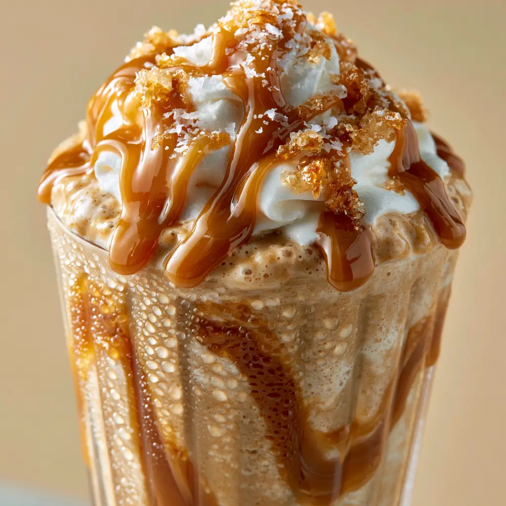 Top view of a mountain of whipped cream with warm caramel drizzle and caramelized sugar crystals.