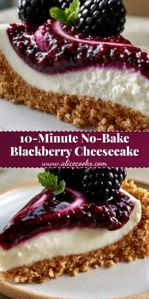 A slice of Blackberry Cheesecake with a glossy purple swirl and whole berry garnish on a white plate.