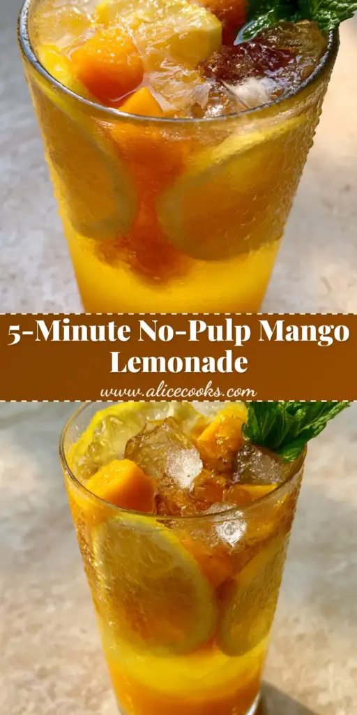 Mango Lemonade Recipe: The Ultimate Silky and Layered Summer Refreshment 4 A tall glass of layered mango lemonade with a vibrant orange base and yellow top, featuring condensation and mint garnish. (mango lemonade recipe)