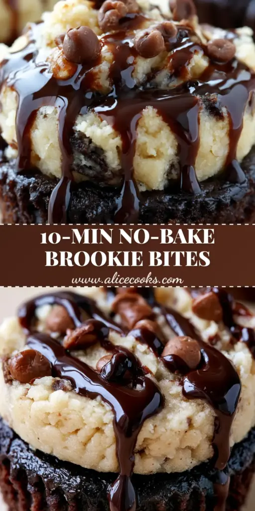 Mini round fudgy brownie cups topped with creamy eggless chocolate chip cookie dough and a dark chocolate drizzle. (chocolate chip cookie dough brownie bites)