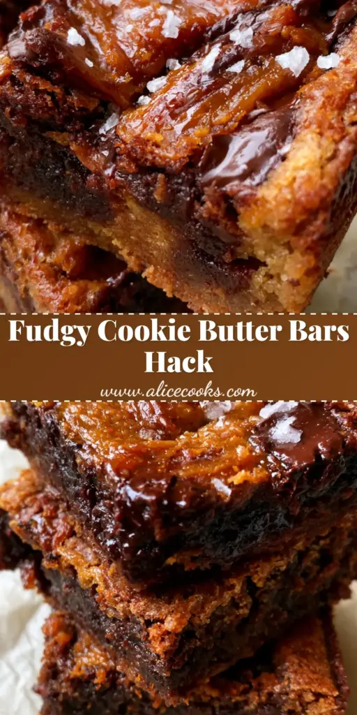 A stack of thick, fudgy chocolate chip cookie butter bars with glossy Biscoff swirls and dark chocolate chunks on parchment paper.