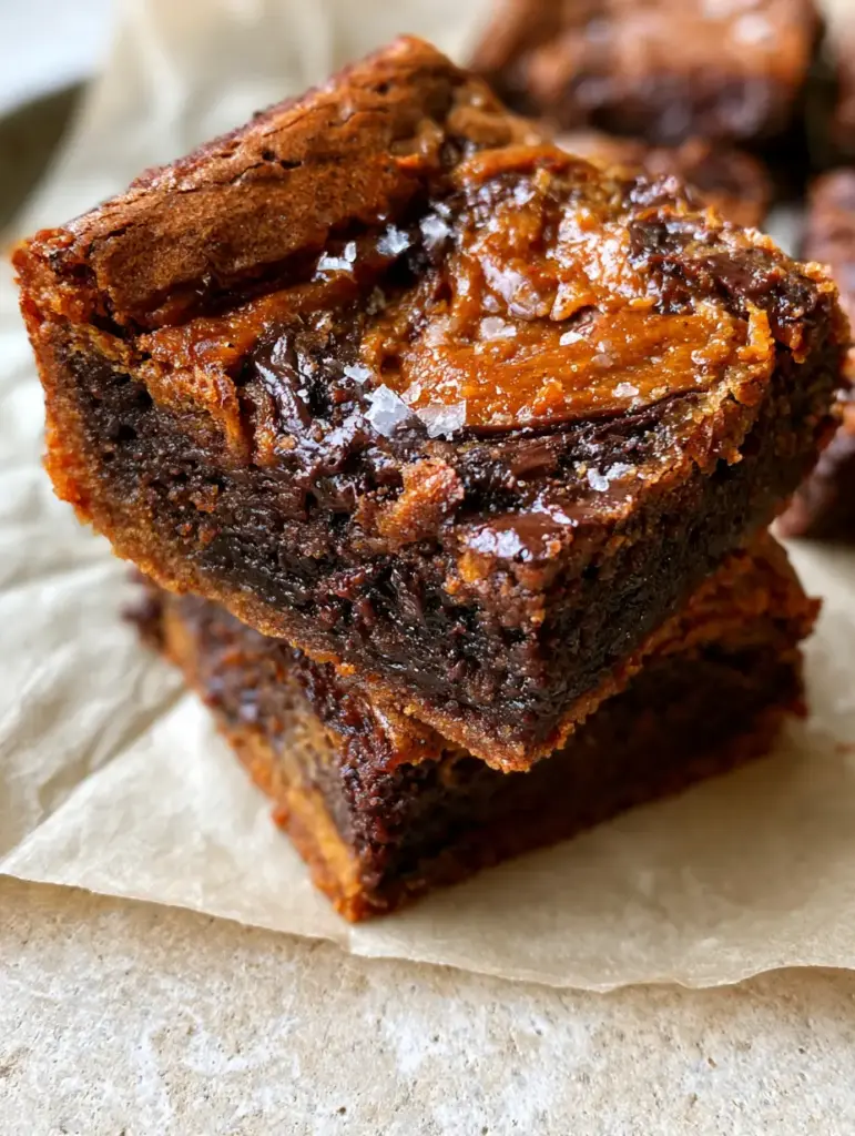 Overhead view of chocolate chip cookie butter bars showing the glossy caramelized Biscoff swirl and crispy golden edges.