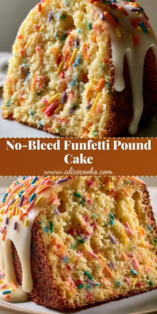 A thick slice of moist funfetti loaf cake with rainbow sprinkles and glossy white glaze on a minimalist ceramic plate.