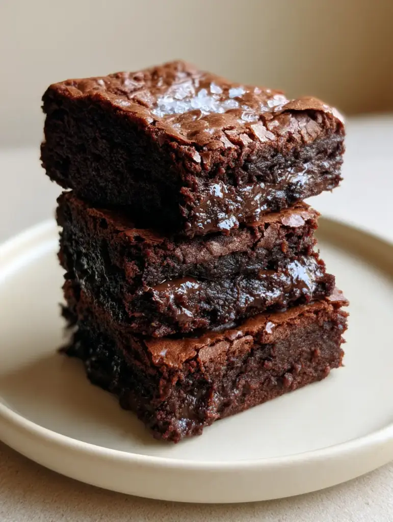 Close-up of the paper-thin crinkle crust with micro-fractures on a thick chocolate brownie.