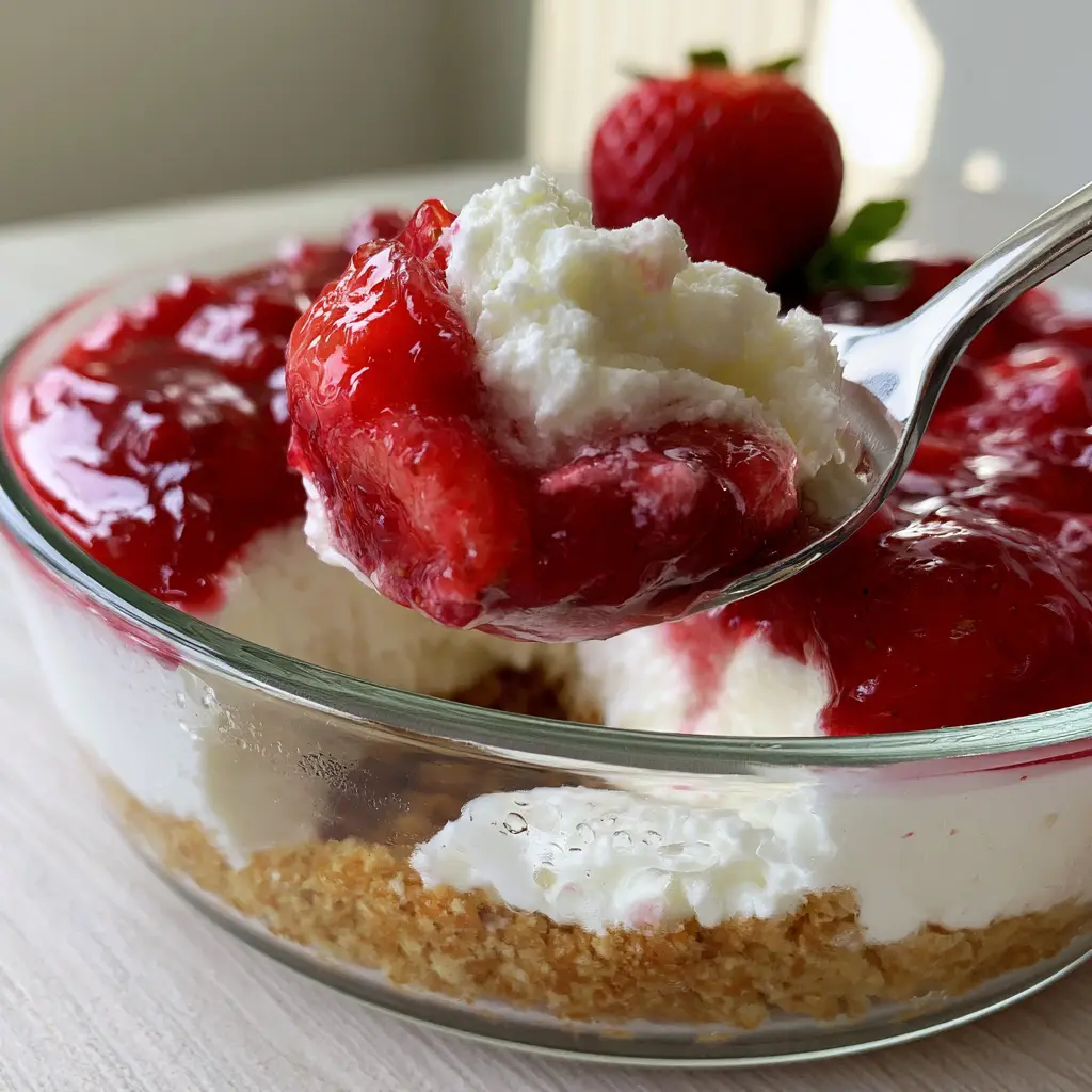 Strawberry Delight served on a wooden counter with soft sunlight, showing juicy chunks of strawberry in the glaze.