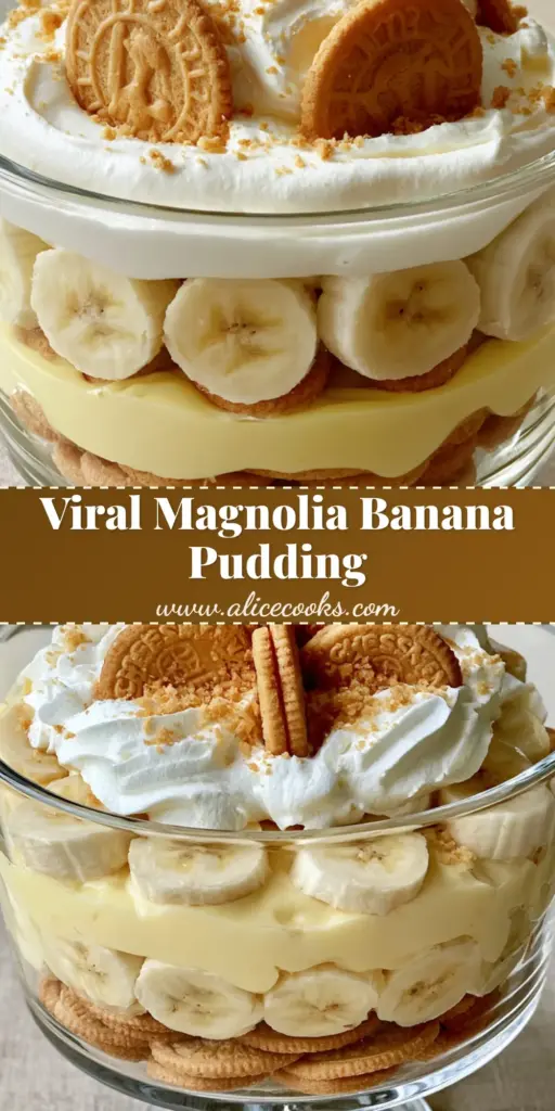 A tall glass trifle bowl filled with layers of vanilla pudding, sliced bananas, and Chessmen cookies. (banana pudding recipe)