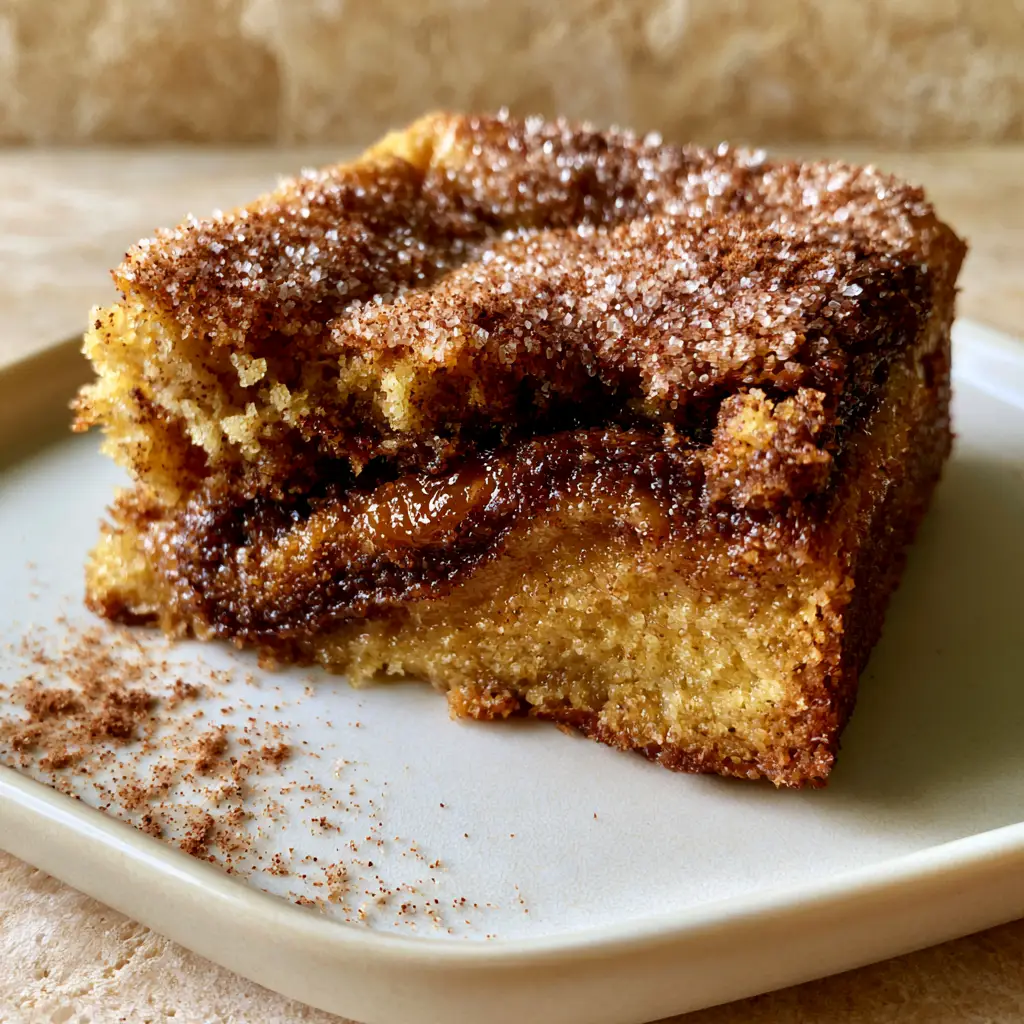 Top view of Cinnamon Swirl Snickerdoodle Blondies featuring a shiny, paper-thin crackly crinkle crust and cinnamon crystals.
