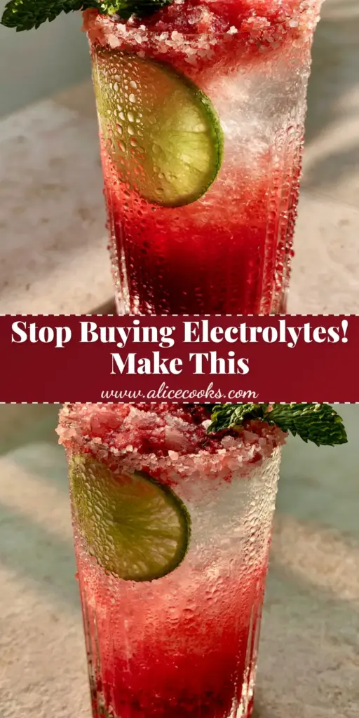 A tall ribbed glass with a layered ruby-red watermelon and clear coconut water drink, glistening salt rim, and mint garnish. (summer drinks for energy and hydration)