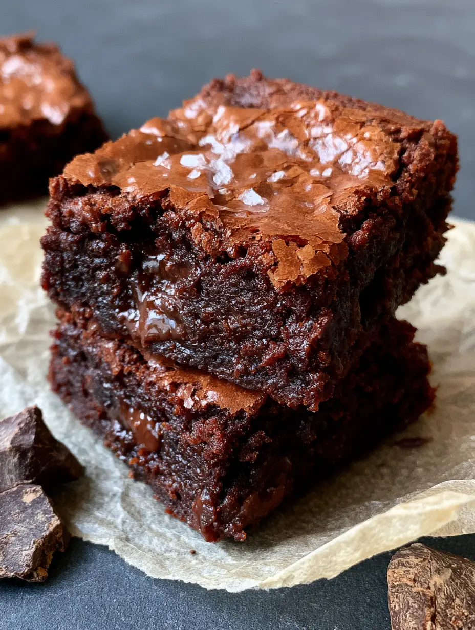 Close up shot of a cut fudgy brownie showing the ultra-dense and gooey chocolate chunk center.