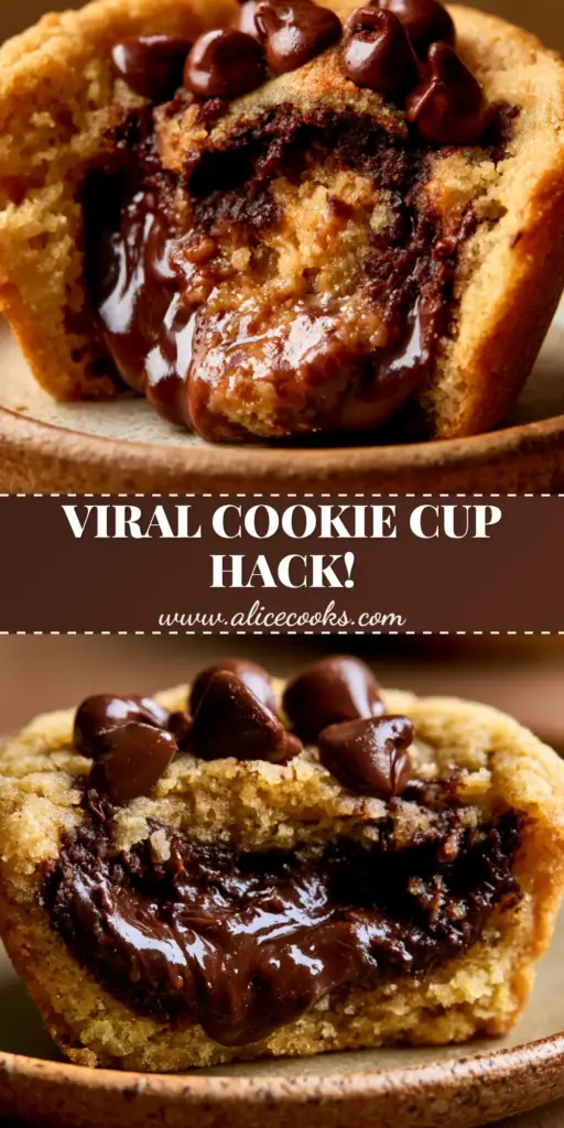 A stack of golden-brown Chocolate Chip Cookie Cups showing the molten fudge and glossy Nutella center oozing out.