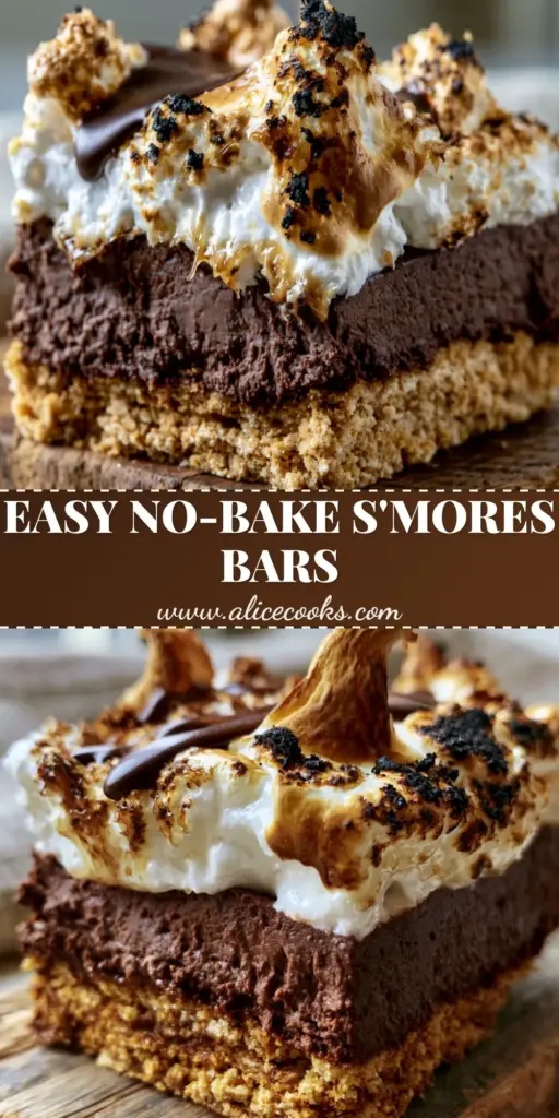 S’mores Cheesecake Bars: The Ultimate No-Bake Dark Chocolate Dessert 4 A thick, handheld slice of no-bake s’mores cheesecake showing the layered graham cracker crust, dark chocolate filling, and toasted marshmallow peaks.