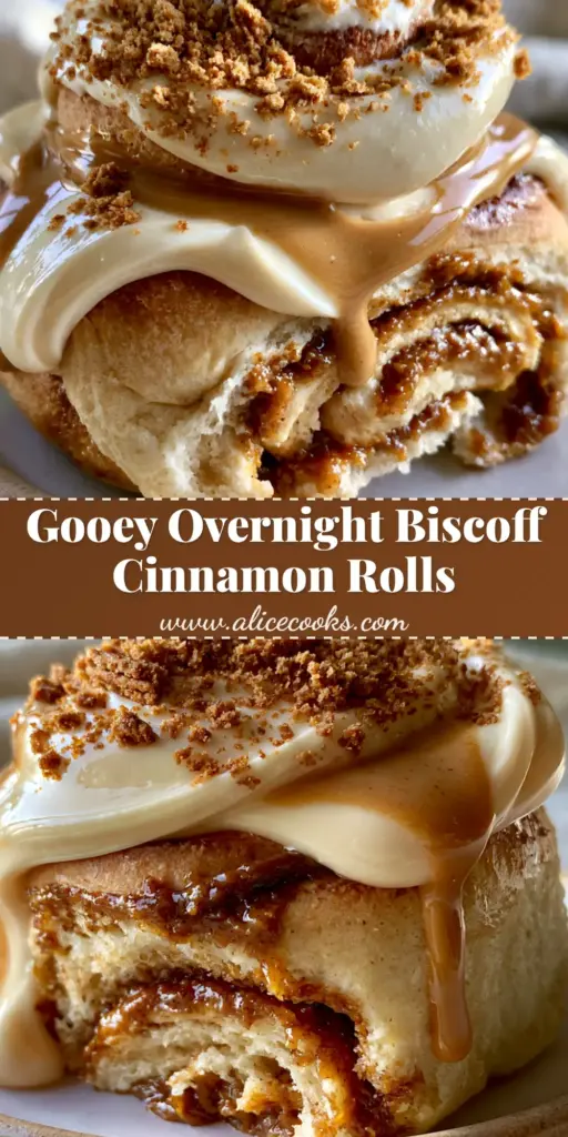 A premium Biscoff Cinnamon Roll on a white plate with thick ivory frosting and a melted cookie butter drizzle. (Biscoff Cinnamon Rolls)